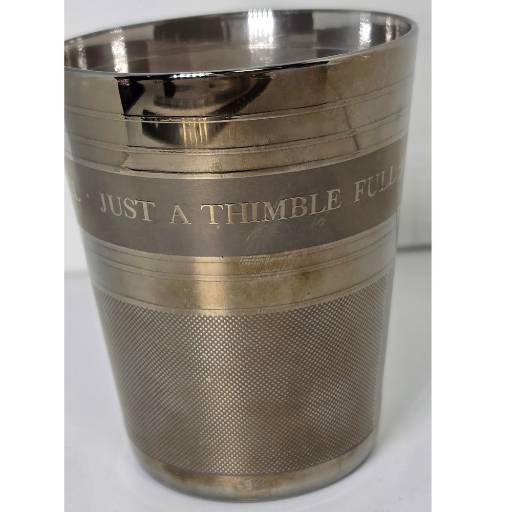 Cera Vintage Just A Thimble Full Glass Silver Tone Barware 4 inch Collectible